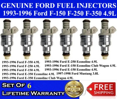 Set Of 6 Genuine Ford Fuel Injectors for 1993-1996 Ford F-150 F-250 F-350 4.9 V6 - Image 1 of 2