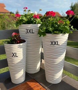 Blumenkübel Slim Rund Welle Extra Hoch Blumentopf weiß SET 3: XL XXL 3XL - Bild 1 von 7