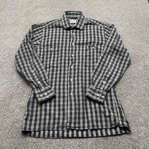 VINTAGE Gitman Bros Shirt Medium Black Gray Plaid Flannel Long Sleeve 90s Mens - Picture 1 of 7