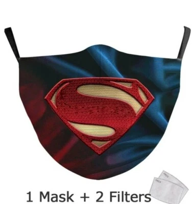 Maske aus Stoff Waschbar Und Wiederverwendbar Superman Schutz Mit 2 Filter - Bild 1 von 4