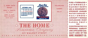Blotter de tinta The Home Insurance Company Walnut St Phila PA octubre de 1945 - Imagen 1 de 2