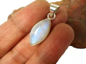 Fiery Marquise MOONSTONE Sterling Silver 925 Gemstone PENDANT - Picture 1 of 6