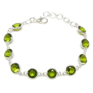 Green Peridot Gemstone Handmade 925 Sterling Silver Jewelry Bracelet Size-7-8" - Picture 1 of 1