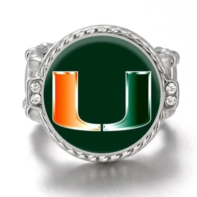 Серебряное женское футбольное кольцо с хрустальным акцентом Miami Hurricanes с подарочной упаковкой D12 - Изображение 1 из 4