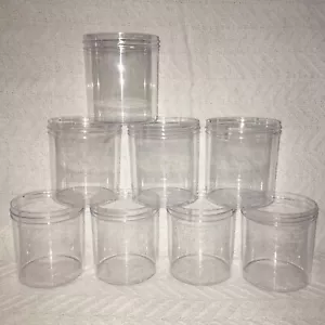 Uline S-99368 Clear Round Wide-Mouth 16 oz Plastic Jars ONLY - 8 Count - NEW - Picture 1 of 7