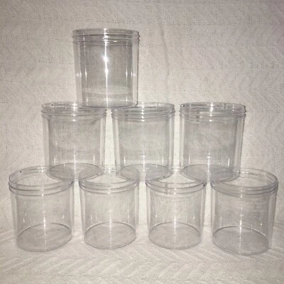 Uline S-99368 Clear Round Wide-Mouth 16 oz Plastic Jars ONLY - 8 Count - NEW - Image 1 of 4