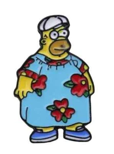 Homer Simpson Enamel PIn Badge Brooch MuuMuu Hawaiian Flower Dress And Disco Cap - Foto 1 di 3