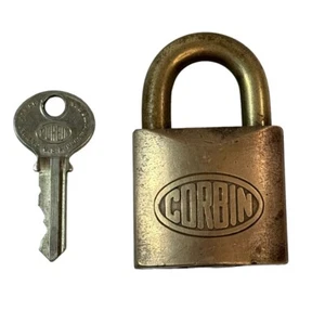 Vintage Corbin Cabinet Lock Co Padlock USA Solid Brass Bronze With Key - Picture 1 of 12