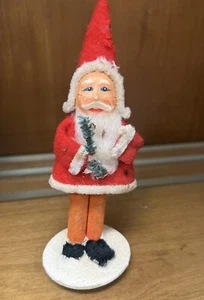 Vintage Santa Claus Clay Face Felt Putz Figure Bottle Brush Tree Christmas Decor - Picture 1 of 10