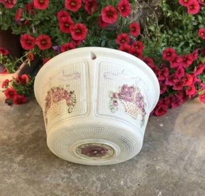 Olla colgante vintage parte inferior decorativa pintada de tela de cesta/decoraciones florales-años 40 - Imagen 1 de 11