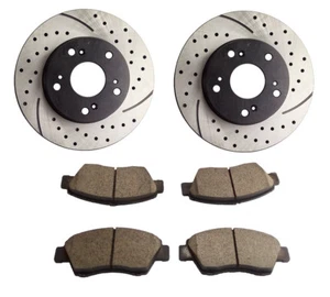 Front Drilled Slotted Brake Rotors and Ceramic Pads for 2004 2005 Honda Civic - Foto 1 di 6