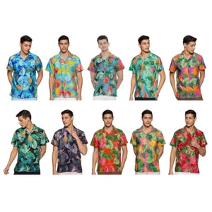 Funky Hawaiian Shirt Mens Short Sleeves Pineapple Hibiscus Aloha Beach Shirts - Picture 1 of 62