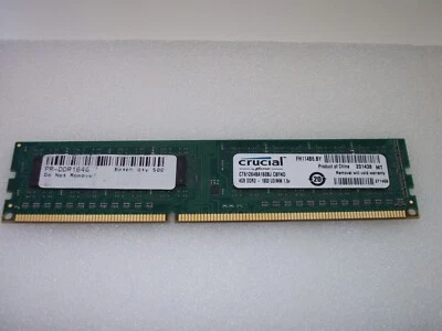 Crucial CT51264BA160BJ 4GB 1600MHz 1Rx8 PC3-12800U 240-Pin DIMM, DDR3 RAM Memory - Image 1 of 2