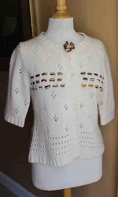 Campo Flor Talla M Anthropologie Marfil Lana Gruesa Coloridos Chaqueta de Punto - Imagen 1 de 4