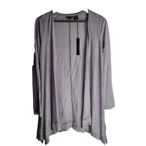Cardigan donna piccolo nuovo con etichetta Tahari grigio lino aperto davanti leggero - Foto 1 di 6