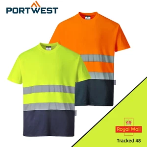 Hi-Vis Cotton Two Tone T-Shirt S/S Comfort Breathable Lightweight Workwear - Picture 1 of 7