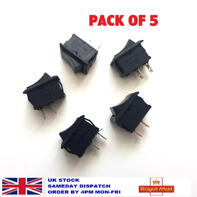 Pack of 5 Small Mini Black On/Off Rocker Switches SPST 2 Pin Car Dash Boat 12V