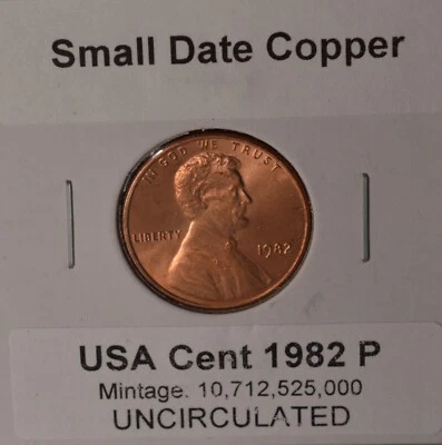 1982 P - Small Date - Copper - USA Lincoln Cent - UNCIRCULATED - Image 1 of 4
