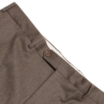Pantalones de vestir Luciano Barbera nuevos sin etiquetas 100 % lana frente plano talla 52 (36 EE. UU.) en marrón Foto 1 de 4