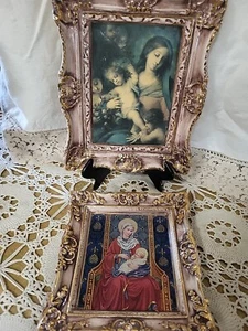 Pair Of Vntg Italian Pottery Dipictions Art Of Madonna & Child - Picture 1 of 10