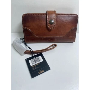 Frye Melissa Snap Geldbörse Leder Kalbsleder braun cognac Clutch UVP 158 $ neu mit Etikett - Bild 1 von 6