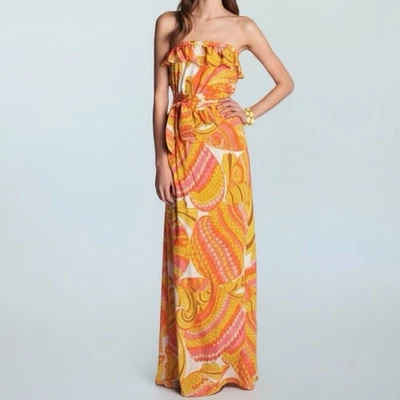 Trina Turk + BR | Tropical Silk Maxi Strapless Dress 12P Cruise Resort Vacation - image 1 of 4