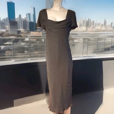 Vestido Largo Donna Ricco 100% Seda Fiesta Noche Mujer Talla 12 Lunares Negro Blanco Foto 1 de 4