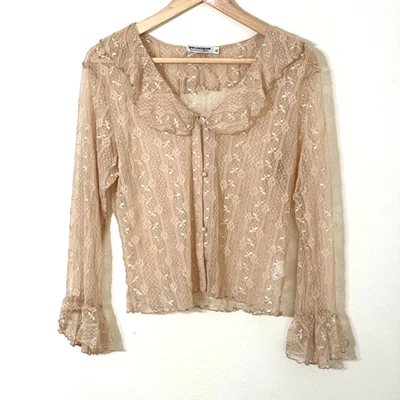 Винтажный кружевной оборкой верхний чистый викторианский эдвардианский коттеджкор сказочный женский Y2K - Изображение 1 из 4