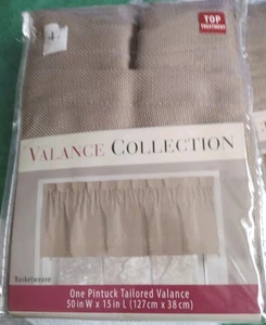 2 Packaged Taupe Basketweave Pintuck Tailored Valances - Picture 1 of 19