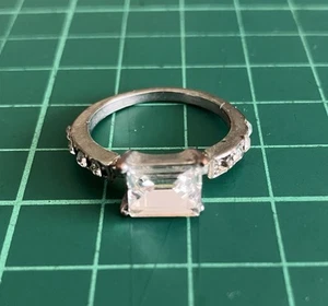 Ring With Cubed Jewel Possibly Silver Play Pretend Or Repair Or For Fun - Picture 1 of 6