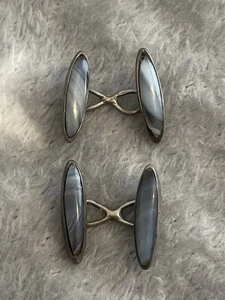 Gemelli vittoriani gentiluomini argento sterling agata pietra dura marcati 1890 - Foto 1 di 8