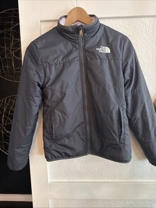 North Face Puffer Jacket Girls Teen (L)Grey/Lavender Full Zip Reversible - Picture 1 of 13