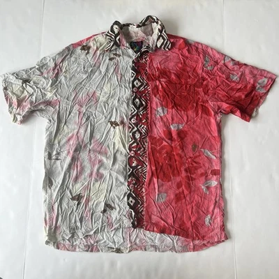Vintage Jams World Mens Floral Tropical Button Front Shirt Red in Rayon - Image 1 of 4