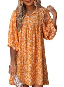 Summer Dresses for Women 2025 Sundresses V Neck Drawstring Half Sleeve Boho F... - Picture 1 of 5