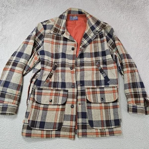 Vintage Pendleton Jacket Mens Small Plaid Wool Button Front Hunting Coat USA 70s - Picture 1 of 21