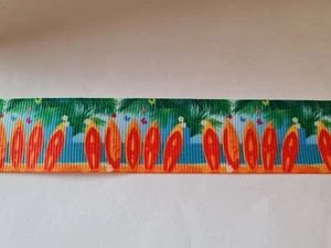 2 meters of surfboard tropical print grosgrain ribbon 1" wide - Picture 1 of 1