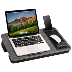 Extra großer grauer Holzmaserung Schoß Schreibtisch für Laptops bis 17,3 mit Handballenauflage - Bild 1 von 5
