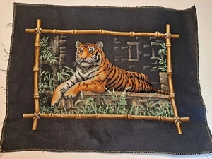 Completed Needlepoint Canvas Tiger Black Canvas 15x19.5 Inches - Picture 1 of 7