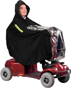 Waterproof Mobility Scooter Rain Poncho Windproof Cape Black PVC Large - Picture 1 of 12