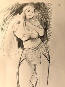 Realism Pencil Drawing Figure 11x14 Paper Original Signed - Picture 1 of 1