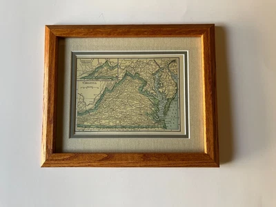 VIRGINIA State Map, Frame/Double Mat from the 1927 World Atlas SEE DESCRIPTION - Image 1 of 3