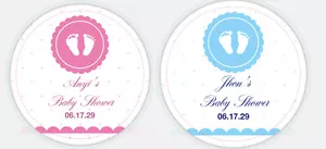 Boy Girl Baby Shower Blue Pink PERSONALIZED STICKERS FAVOR TAGS DIFFERENT SIZES - Picture 1 of 5