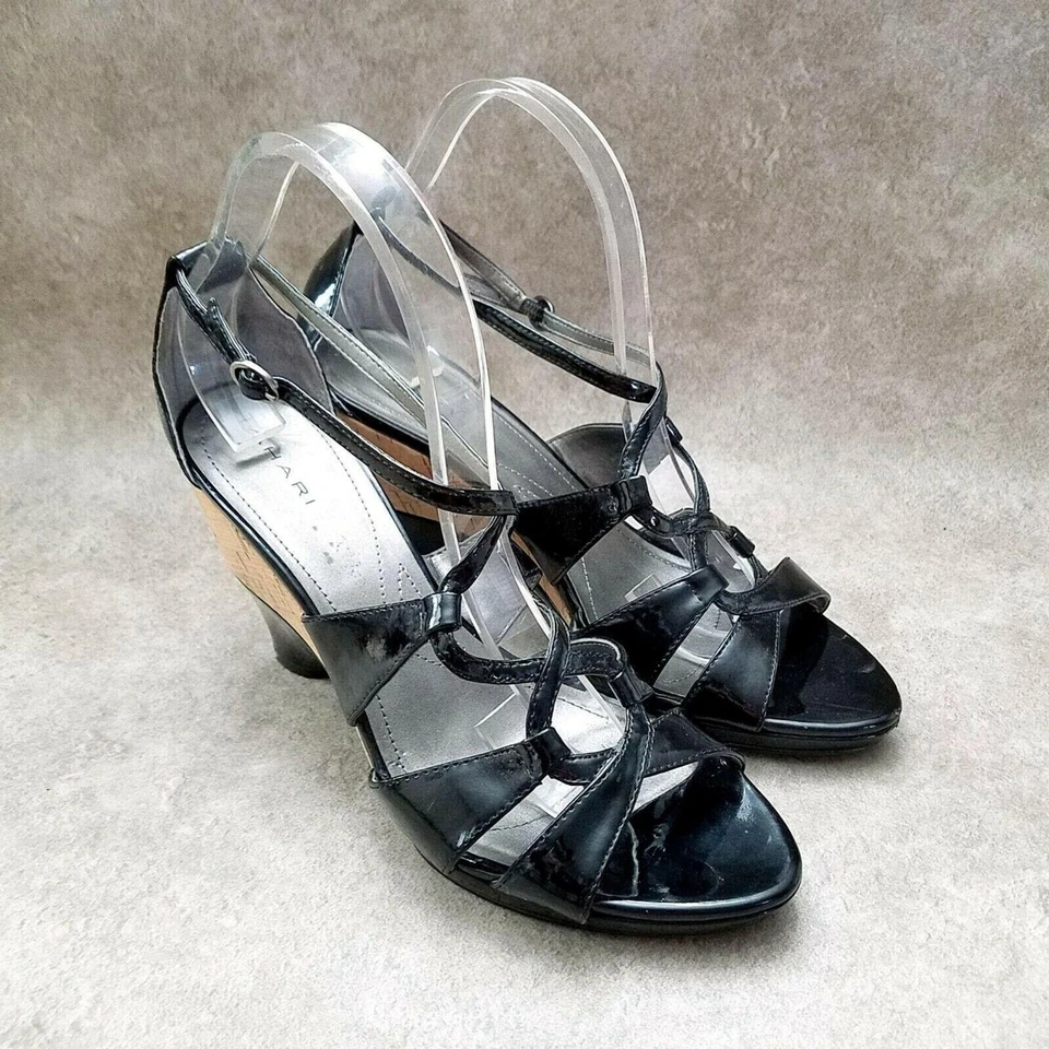 Босоножки Tahari женские лепестковые размер 10 M черные с ремешками на танкетке - Изображение 1 из 4