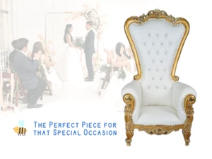 NEW Gold White 6ft King Queen Throne Chair Diamond Tufted Wedding Banquet Party - Picture 1 of 6
