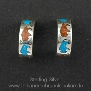 Indianerschmuck Creole Büffel mit Türkis Koralle ChipInlay Westernschmuck - Bild 1 von 3