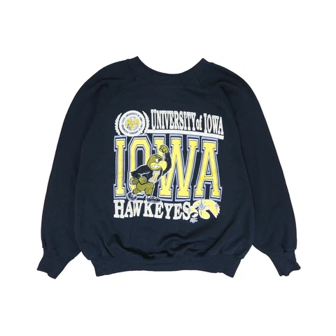 Vintage Iowa Hawkeyes Sweatshirt Crewneck Size XL Black 80s NCAA Cover