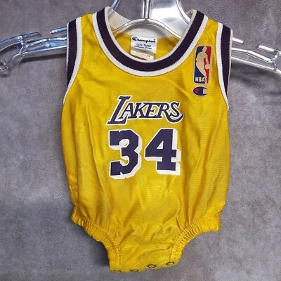 Vintage 90s Champion Los Angeles Lakers Shaquille O'Neal 34 Jersey Newborn 0-3 M - Image 1 of 4