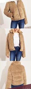 Hollister Mockneck Faux Fur Sherpa Cream Tan Beige Teddy Jacket Coat Sz M - Picture 1 of 12
