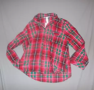 Victoria's Secret Pajama Top Sz XL Plaid Metallic Thread Shirt Button Down NEW - Picture 1 of 7
