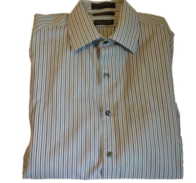 Claiborne mens XL 17  34 35 gray black white striped button down dress shirt - Image 1 of 4